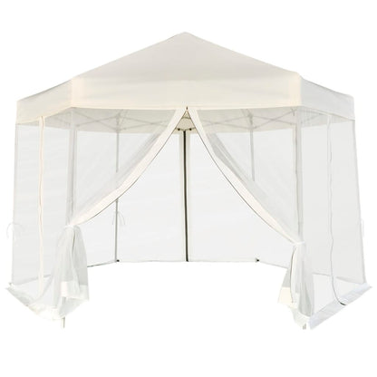 Gazebo Pieghevole Esagonale Pop-Up con 6 Pareti Crema 3,6x3,1 m - homemem39