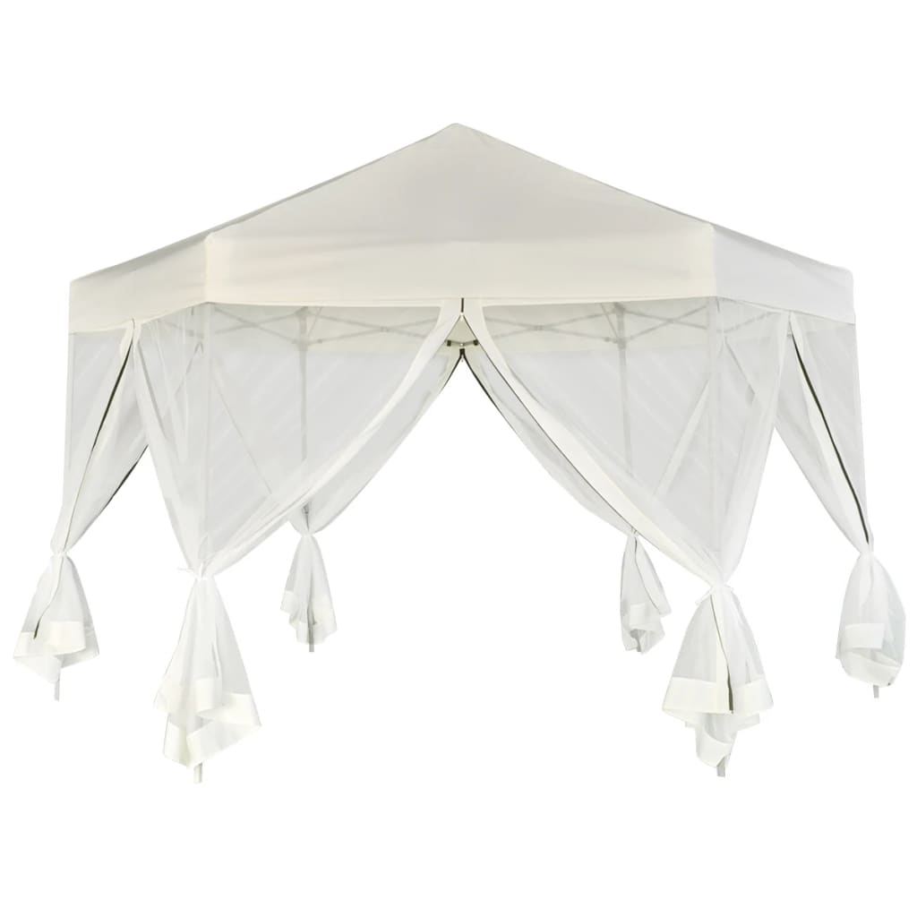 Gazebo Pieghevole Esagonale Pop-Up con 6 Pareti Crema 3,6x3,1 m - homemem39