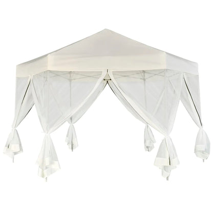 Gazebo Pieghevole Esagonale Pop-Up con 6 Pareti Crema 3,6x3,1 m - homemem39