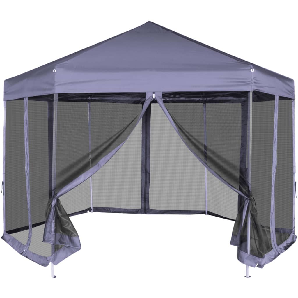 Gazebo Esagonale Pop-Up con 6 Pareti Blu Scuro 3,6x3,1 m - homemem39