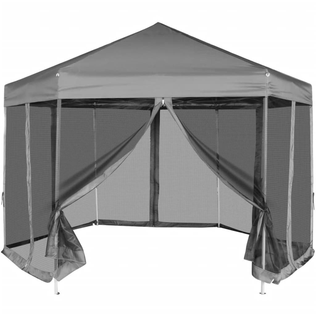 Gazebo Esagonale Pop-Up con 6 Pareti Grigio 3,6x3,1 m - homemem39