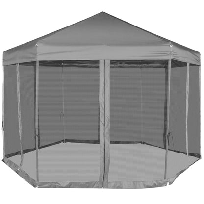 Gazebo Esagonale Pop-Up con 6 Pareti Grigio 3,6x3,1 m - homemem39