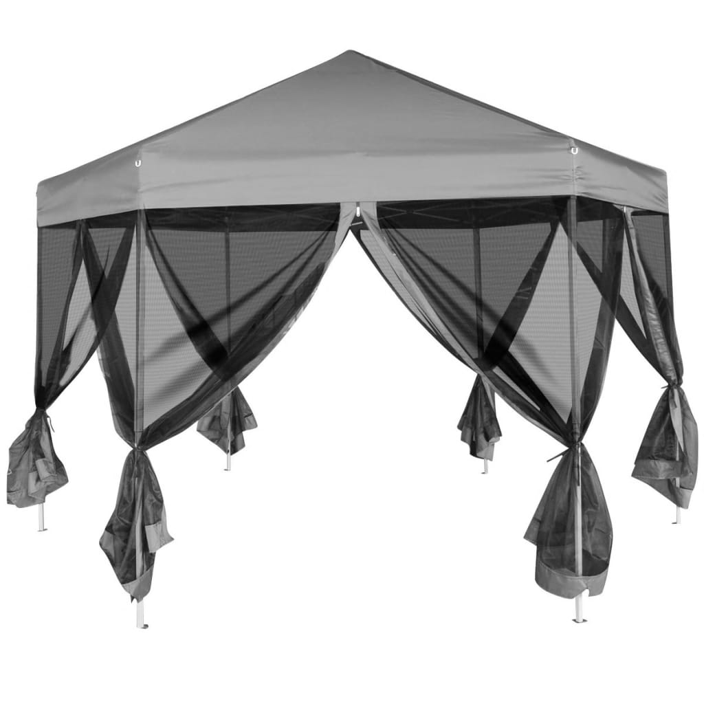 Gazebo Esagonale Pop-Up con 6 Pareti Grigio 3,6x3,1 m - homemem39