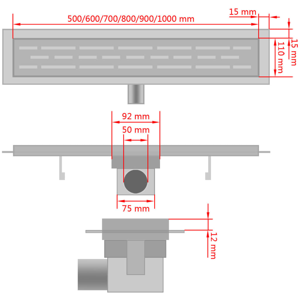 Canaletta di Drenaggio a Onda 530x140 mm in Acciaio Inox - homemem39