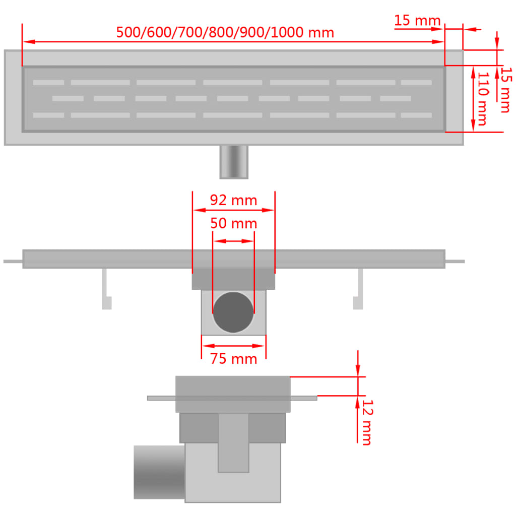 Canaletta Drenaggio Lineare per Doccia 730x140 mm Acciaio Inox - homemem39