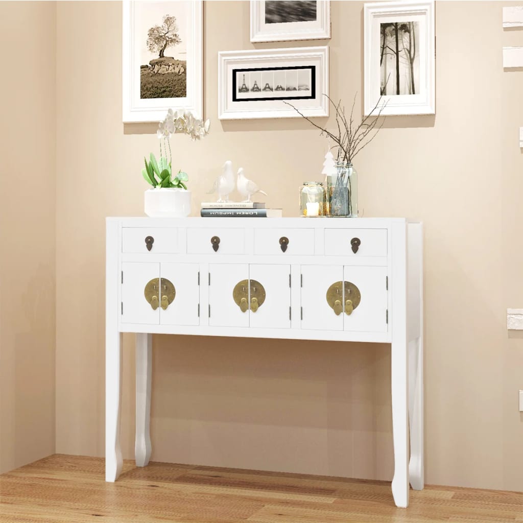 Credenza in Stile Cinese in Legno Massello Bianca - homemem39