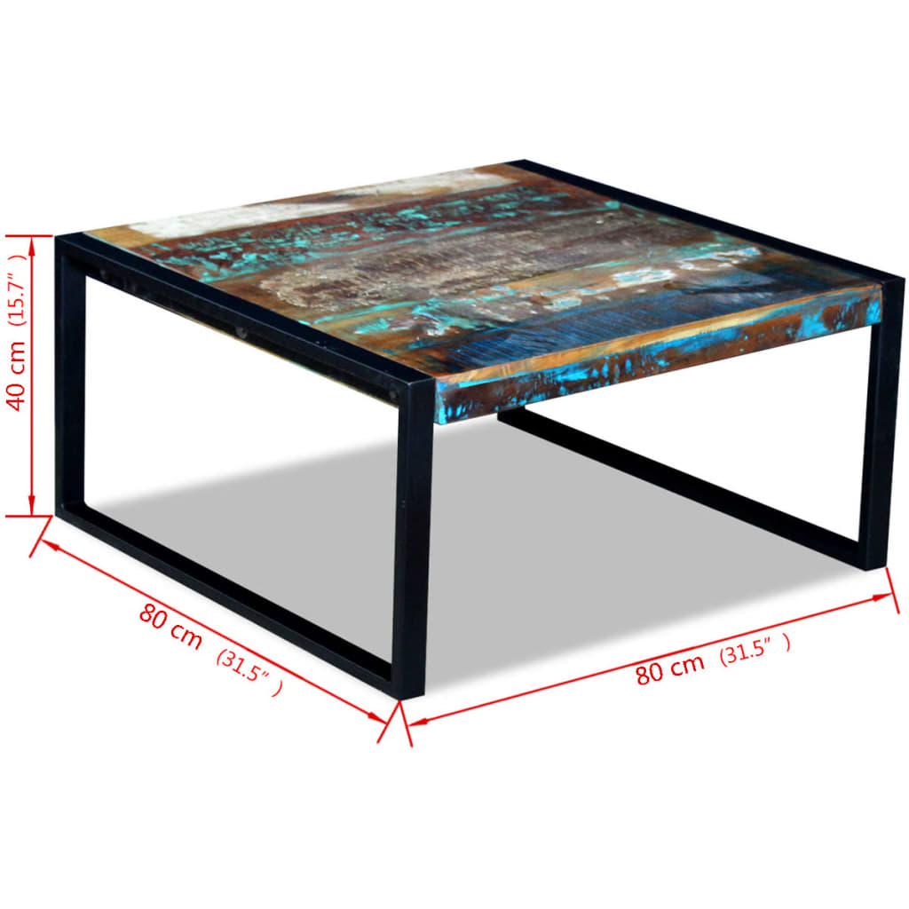 Tavolino da Caffè in Legno Massello Anticato 80x80x40 cm - homemem39
