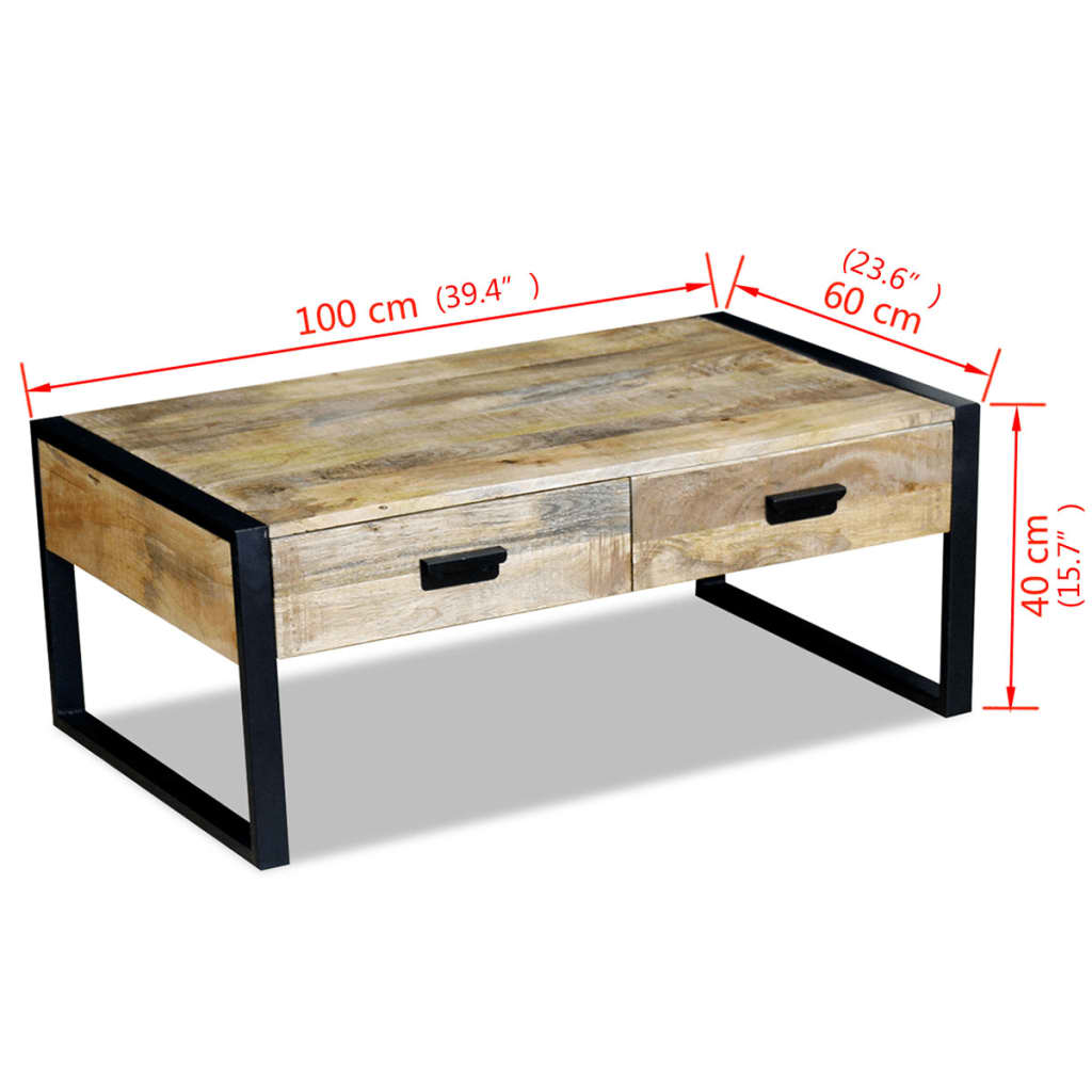 Tavolino da Caffè in Legno Massello di Mango 100x60x40 cm - homemem39