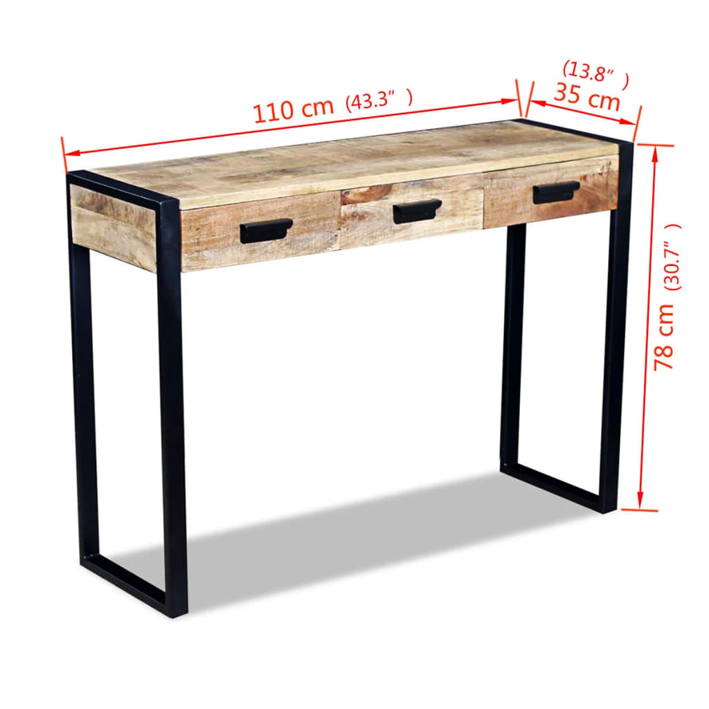 Consolle con 3 Cassetti in Legno Massello di Mango 110x35x78 cm - homemem39