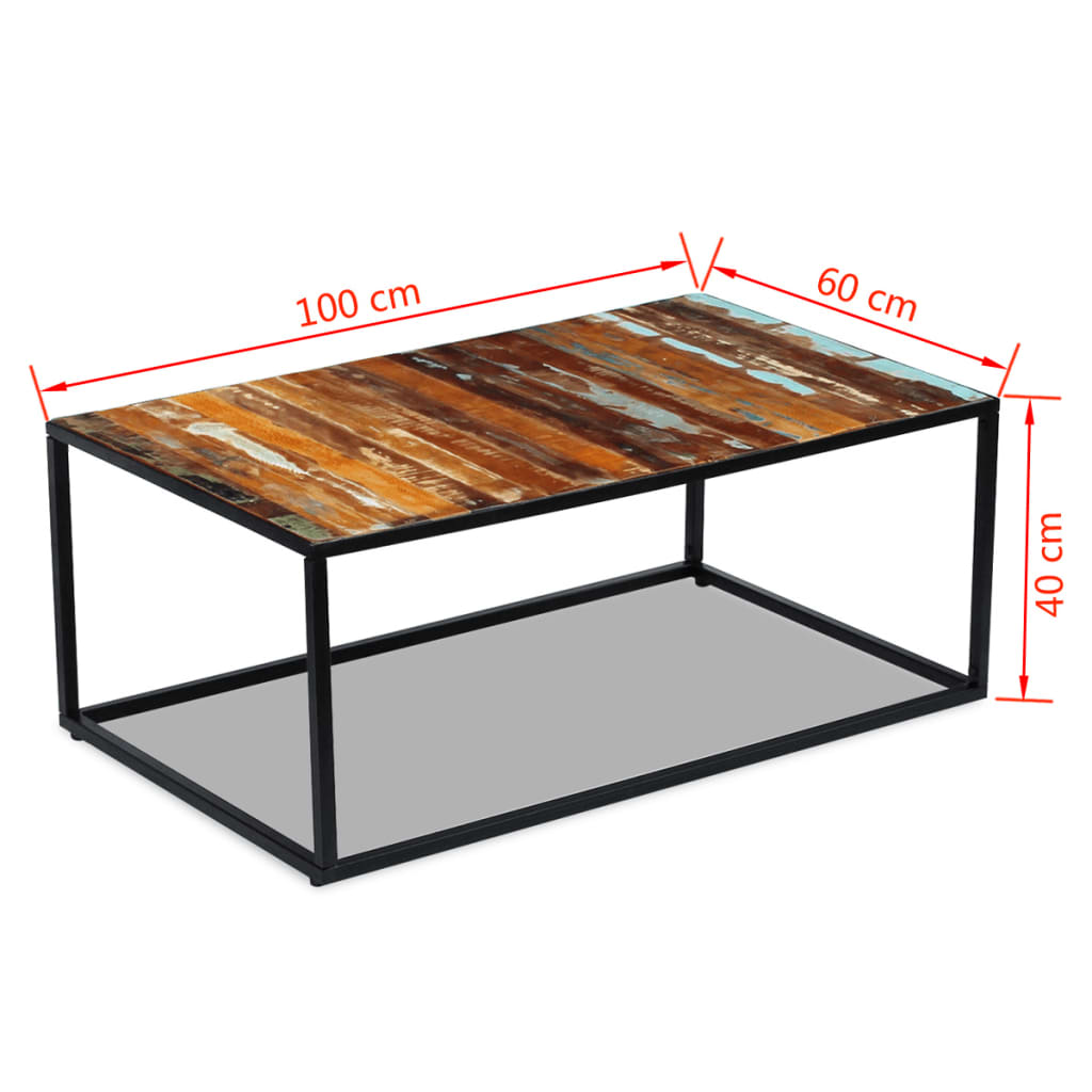 Tavolino da Caffè in Legno Massello Recuperato 100x60x40 cm - homemem39