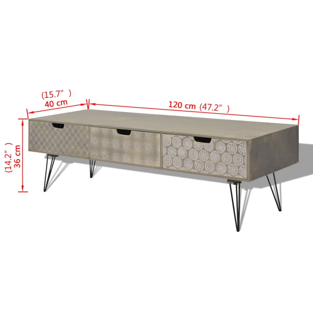 Mobile Porta TV con 3 Cassetti 120x40x36 cm Grigio - homemem39