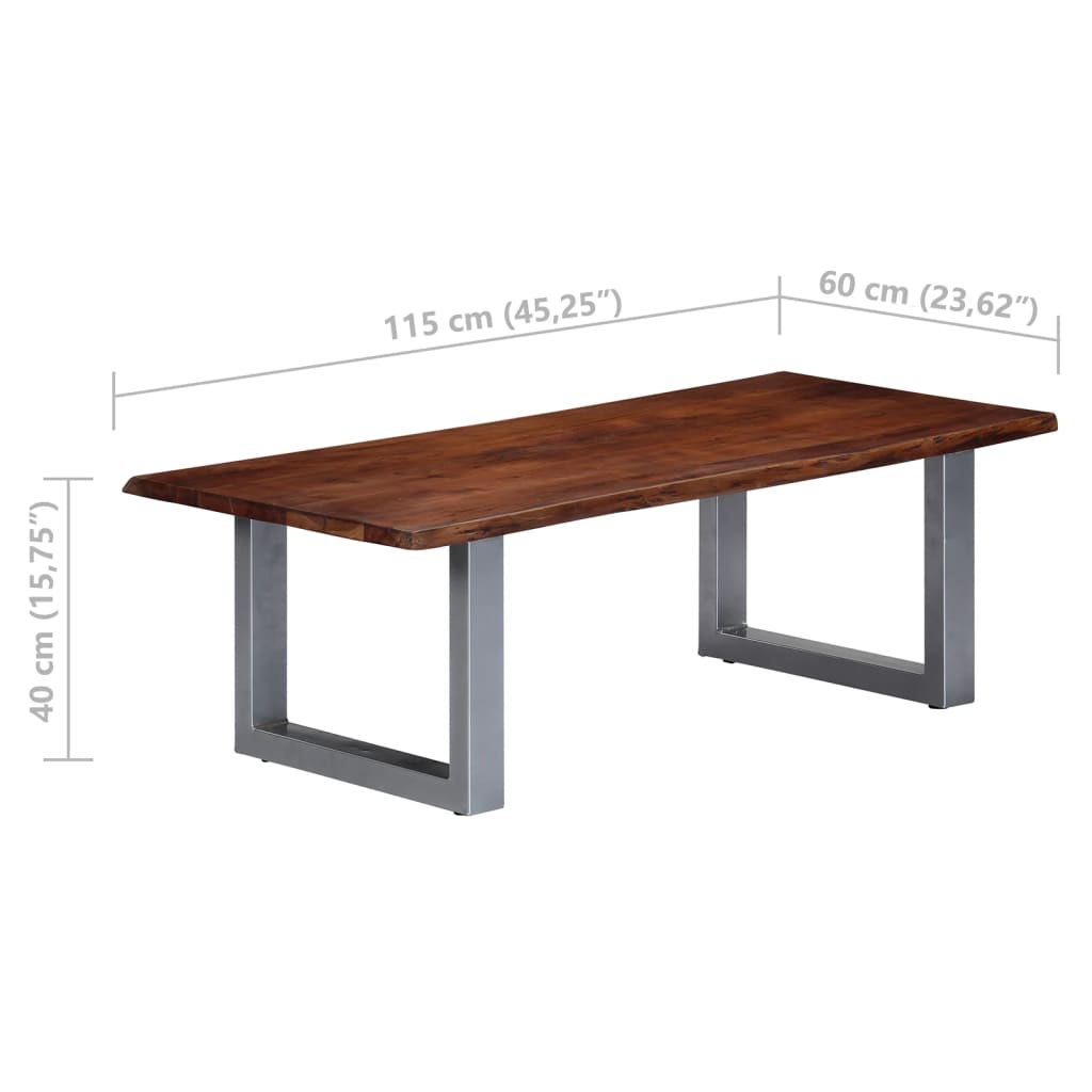 Tavolino da Caffè con Bordi Vivi 115x60x40 cm Massello Acacia - homemem39