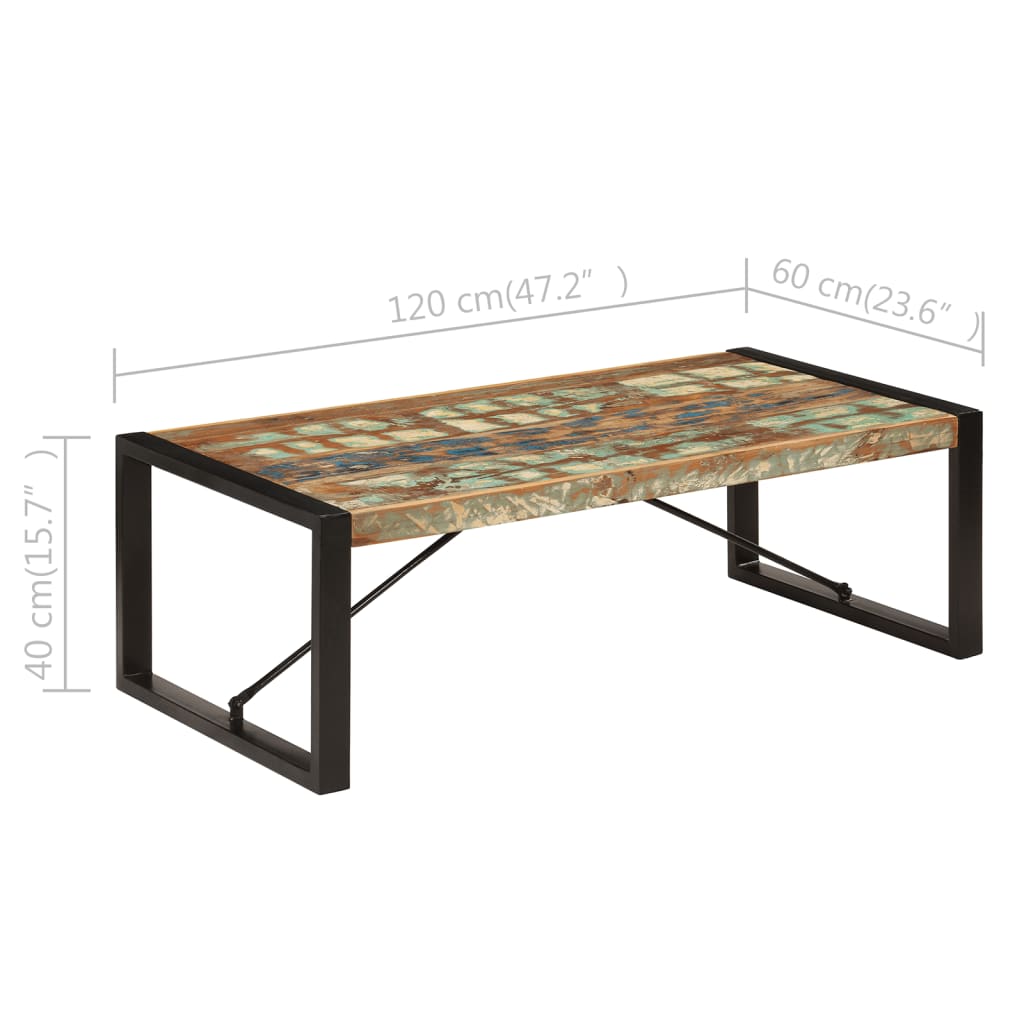 Tavolino da Caffè in Legno Massello Recuperato 120x60x40 cm - homemem39