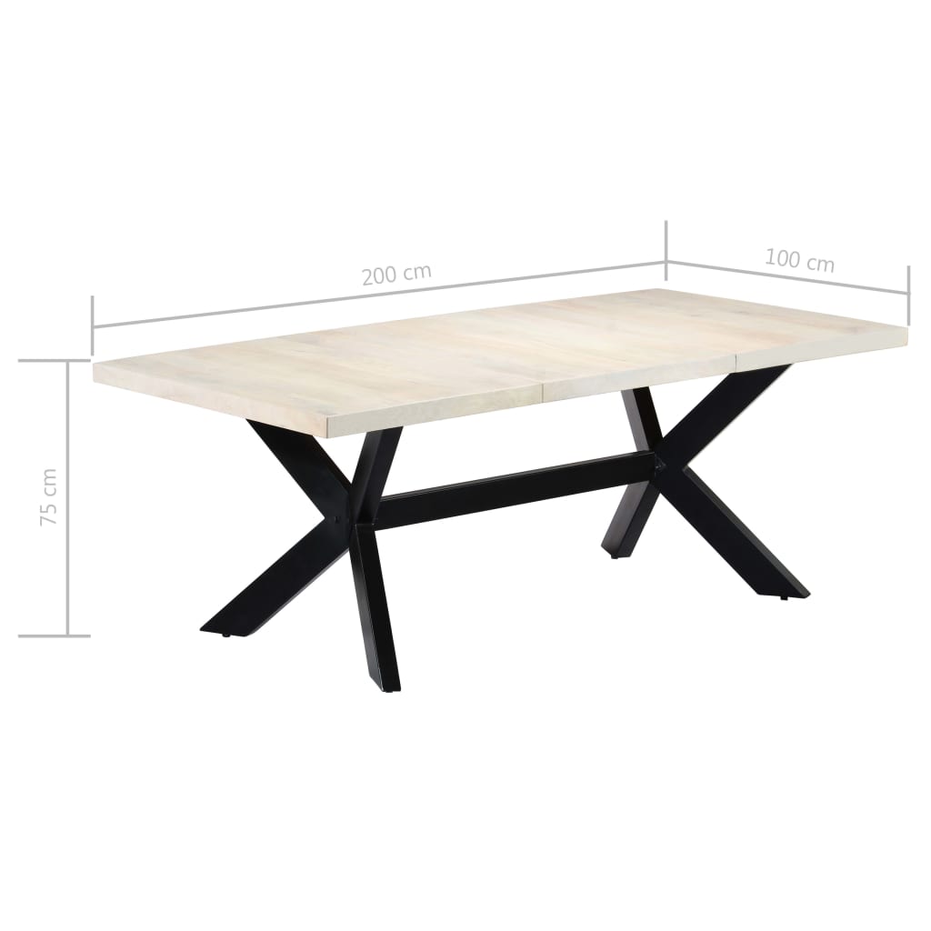 Tavolo da Pranzo Bianco 200x100x75 cm Legno Massello di Mango - homemem39