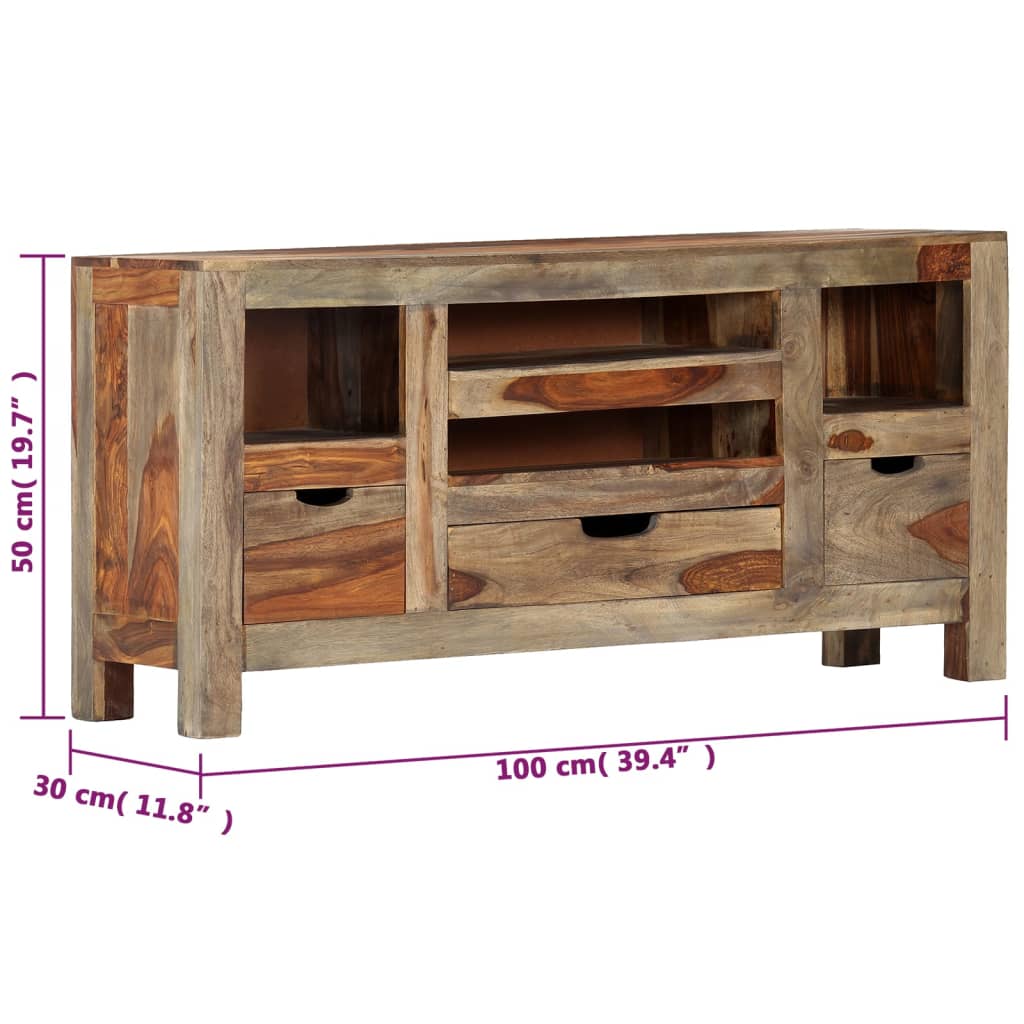 Credenza Grigia 100x30x50 cm in Legno Massello di Sheesham - homemem39