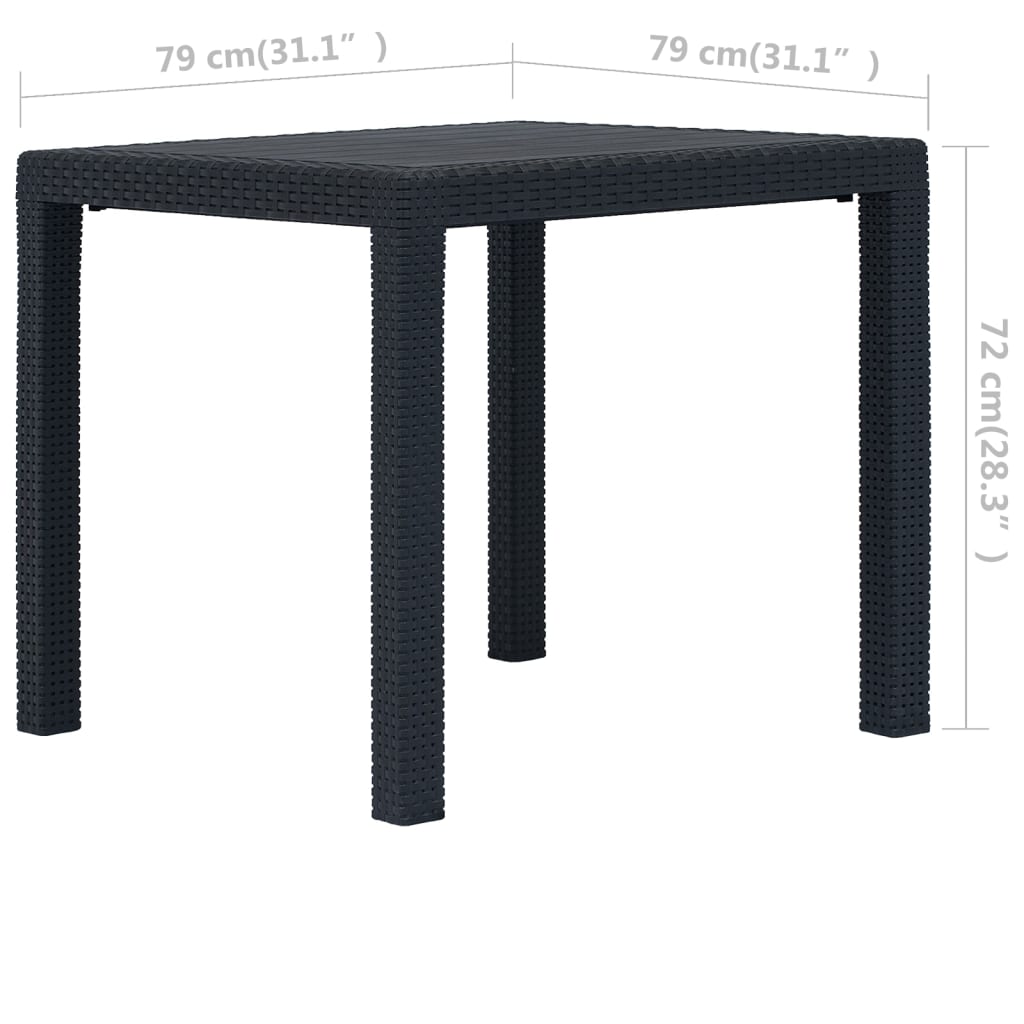 Tavolo da Giardino Antracite 79x79x72 cm Plastica Stile Rattan - homemem39