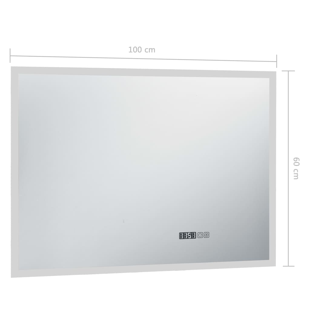 Specchio a LED Bagno con Sensore Tattile e Orologio 100x60cm - homemem39