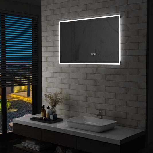 Specchio a LED Bagno con Sensore Tattile e Orologio 100x60cm - homemem39