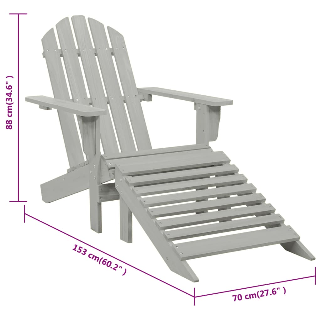 Sedia da Giardino con Poggiapiedi in Legno Grigio - homemem39