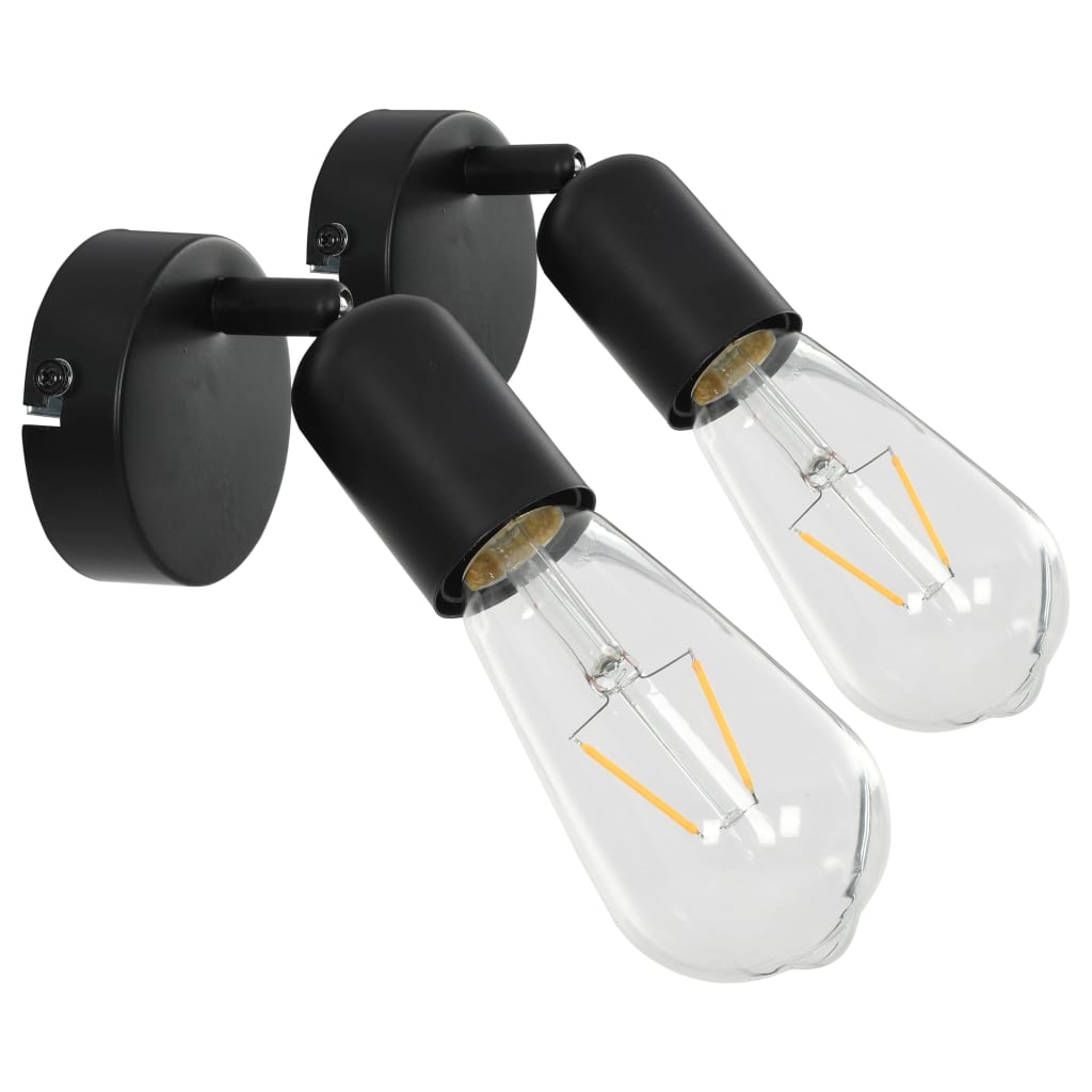 Faretti 2 pz con Lampadine a Incandescenza 2 W Nero E27 - homemem39