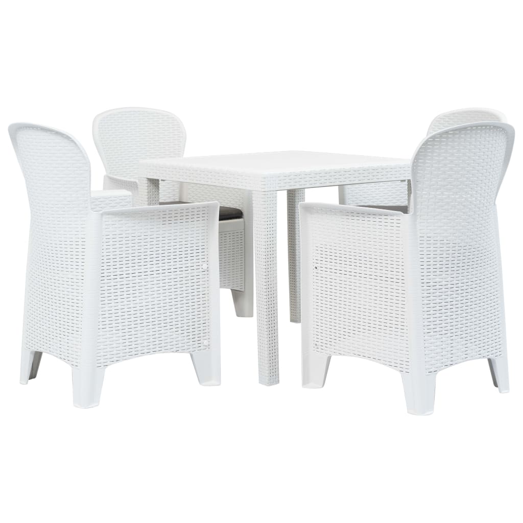 Set Pranzo da Giardino 5 pz in Plastica Stile Rattan Bianco - homemem39