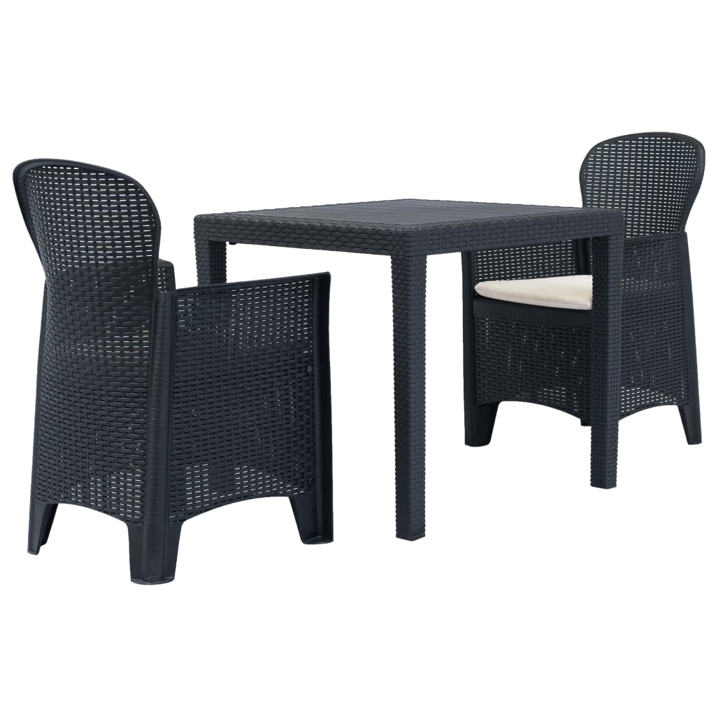 Set da Bistrò 3 pz in Plastica Stile Rattan Antracite - homemem39