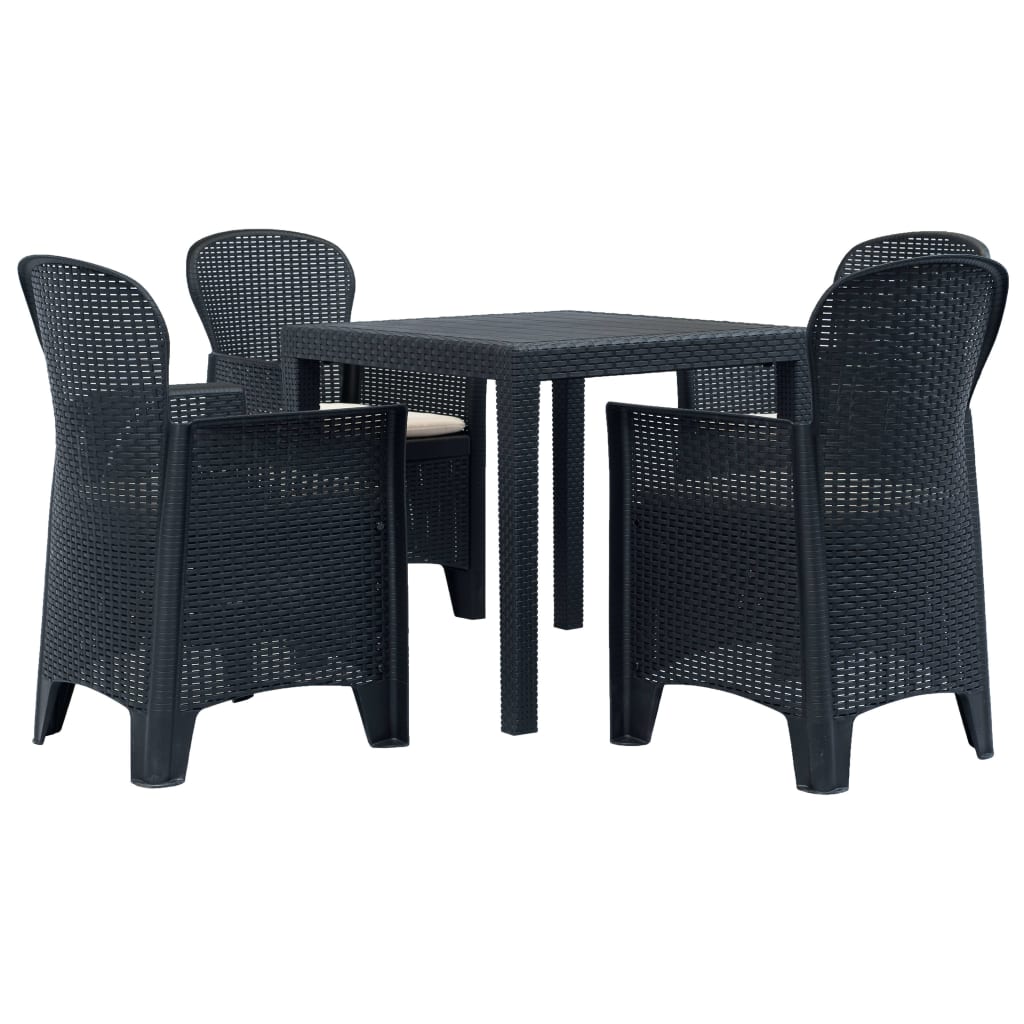 Set Pranzo da Giardino 5 pz in Plastica Antracite Stile Rattan - homemem39