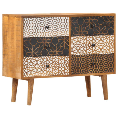 Credenza con Motivo Stampato 90x30x70 cm in Massello di Mango - homemem39