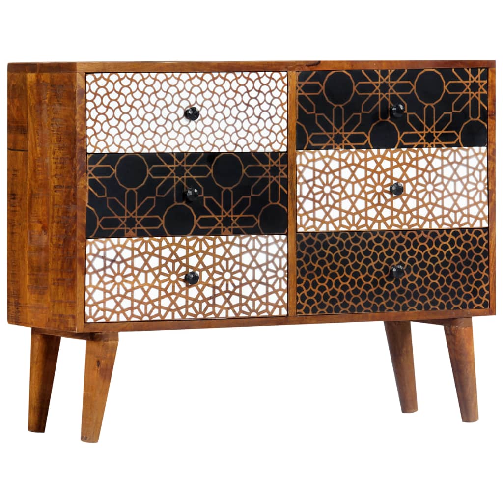 Credenza con Motivo Stampato 90x30x70 cm in Massello di Mango - homemem39