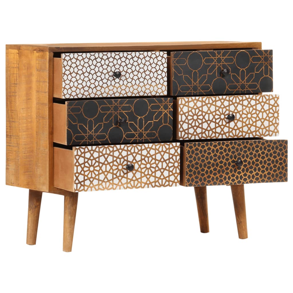 Credenza con Motivo Stampato 90x30x70 cm in Massello di Mango - homemem39