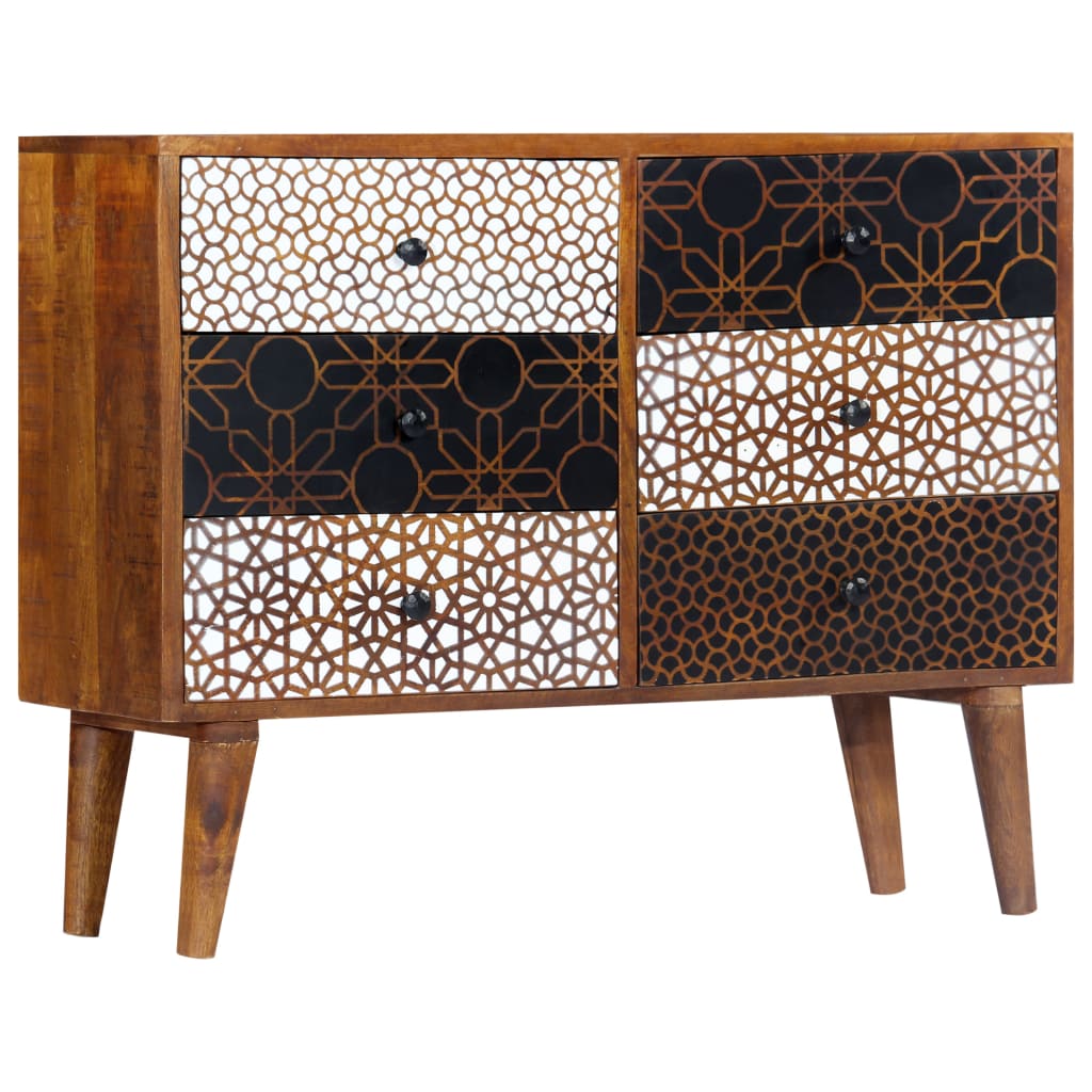 Credenza con Motivo Stampato 90x30x70 cm in Massello di Mango - homemem39