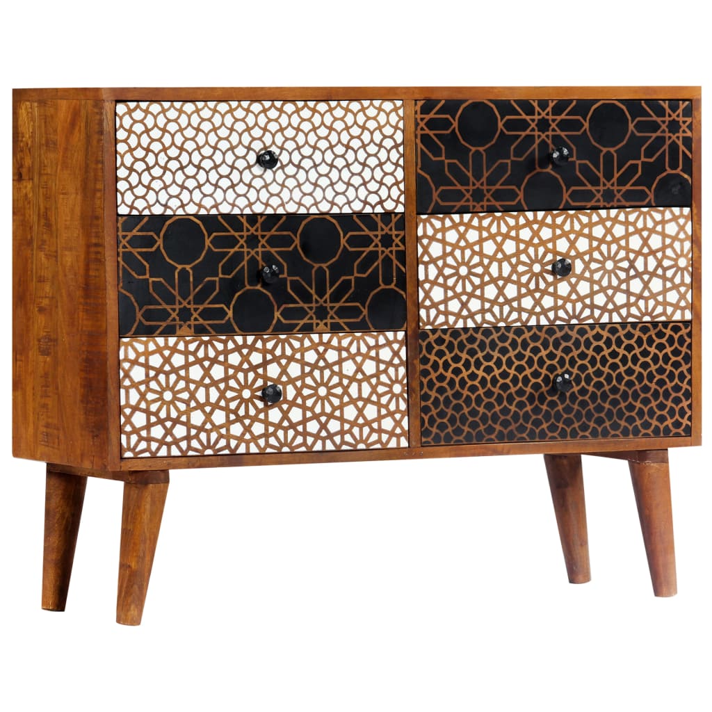 Credenza con Motivo Stampato 90x30x70 cm in Massello di Mango - homemem39