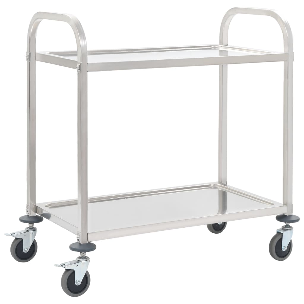 Carrello da Cucina a 2 Livelli 96,5x55x90 cm in Acciaio Inox - homemem39