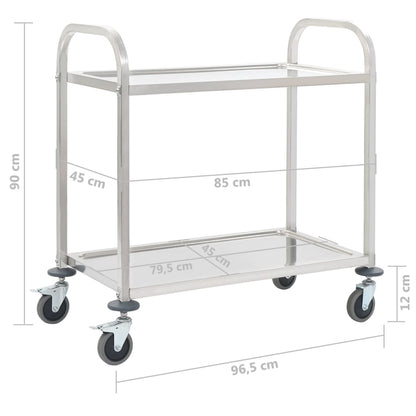 Carrello da Cucina a 2 Livelli 96,5x55x90 cm in Acciaio Inox - homemem39