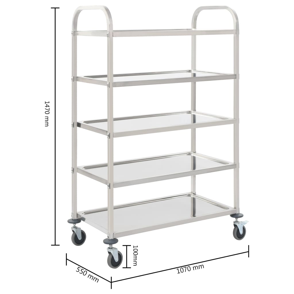 Carrello da Cucina a 5 Livelli 107x55x147 cm in Acciaio Inox - homemem39