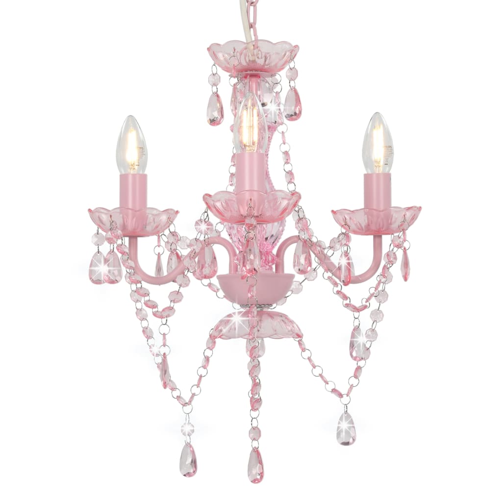 Lampadario con Perline Rosa Tondo 3 E14 - homemem39