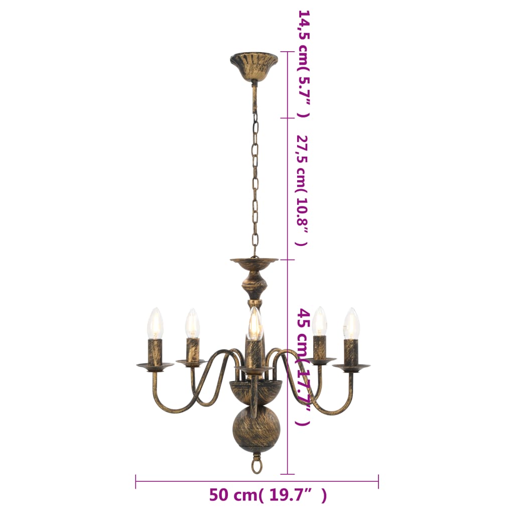 Candelabro Stile Anticato Nero 5 Lampadine E14 - homemem39