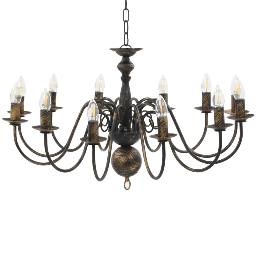 Candelabro Stile Anticato Nero 12 Lampadine E14 - homemem39