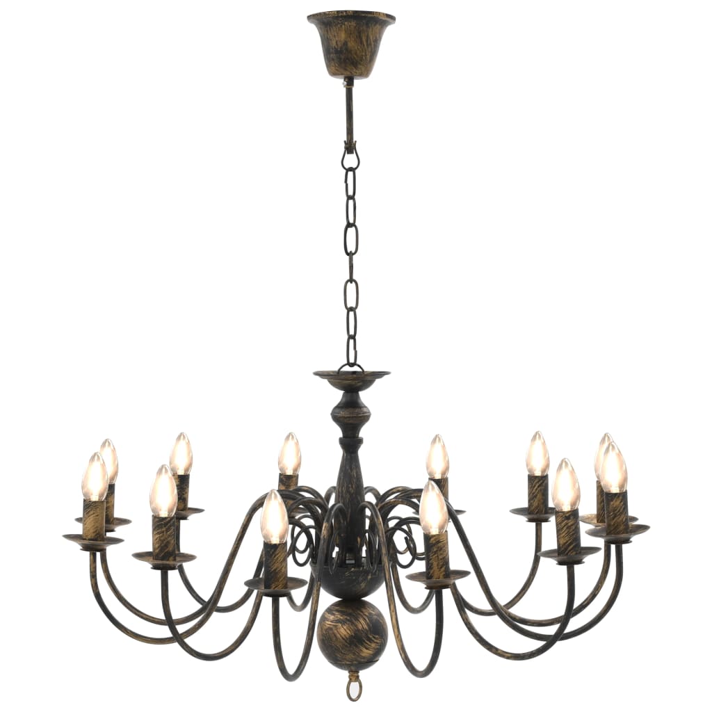 Candelabro Stile Anticato Nero 12 Lampadine E14 - homemem39