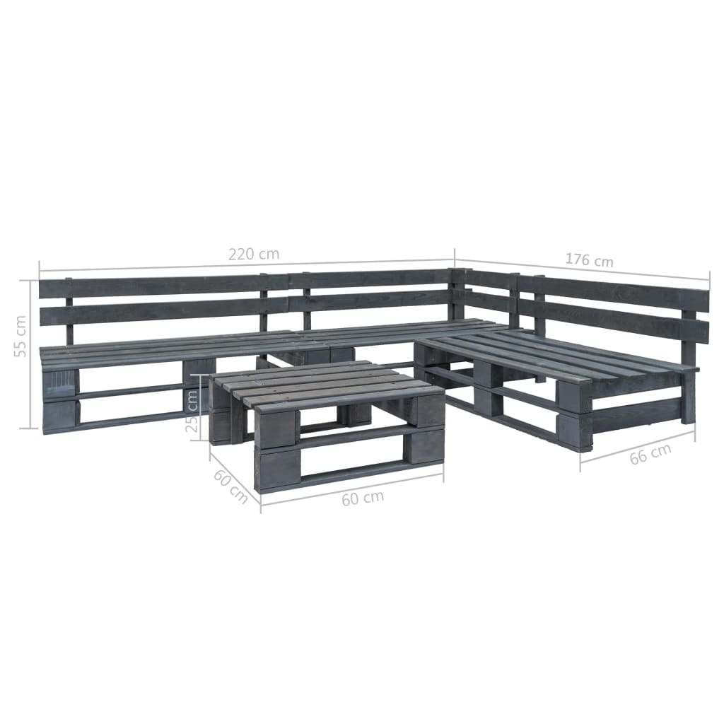 Set Salotto da Giardino 4 pz Pallet in Legno Grigio - homemem39