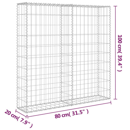 Gabbione in Acciaio Zincato Coperto 80x20x100 cm - homemem39