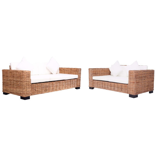 Set di Divani da Giardino con Cuscini 2 pz in Rattan Naturale - homemem39