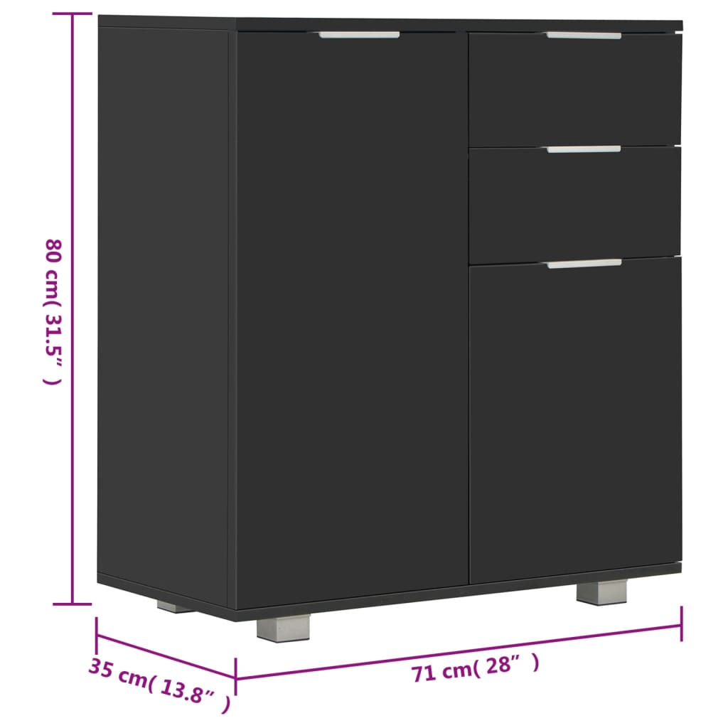 Credenza con Finitura Lucida Nera 71x35x80 cm in Truciolato - homemem39