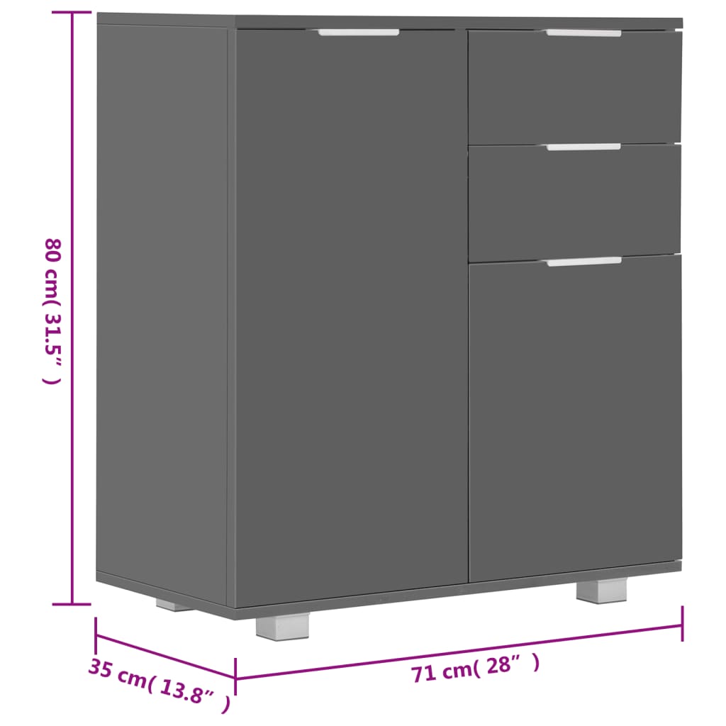 Credenza con Finitura Lucida Grigia 71x35x80 cm in Truciolato - homemem39