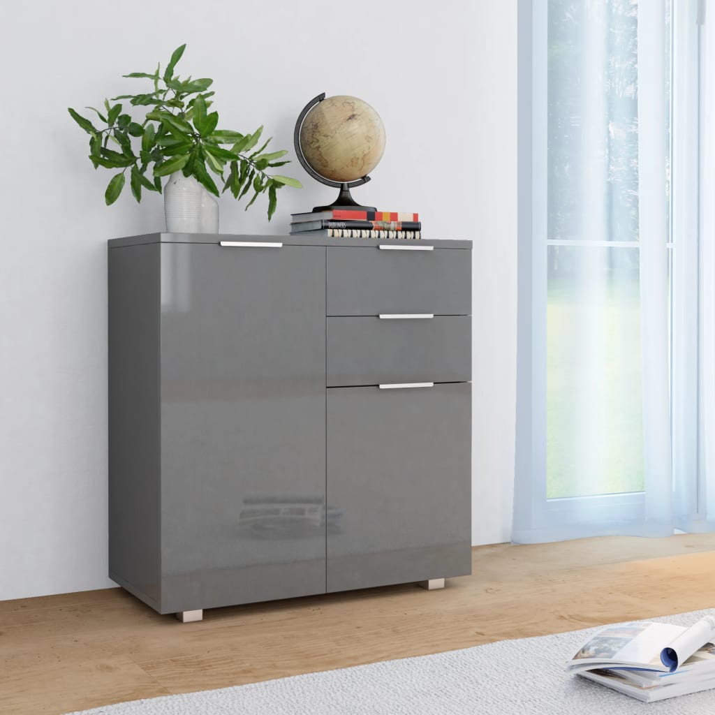 Credenza con Finitura Lucida Grigia 71x35x80 cm in Truciolato - homemem39