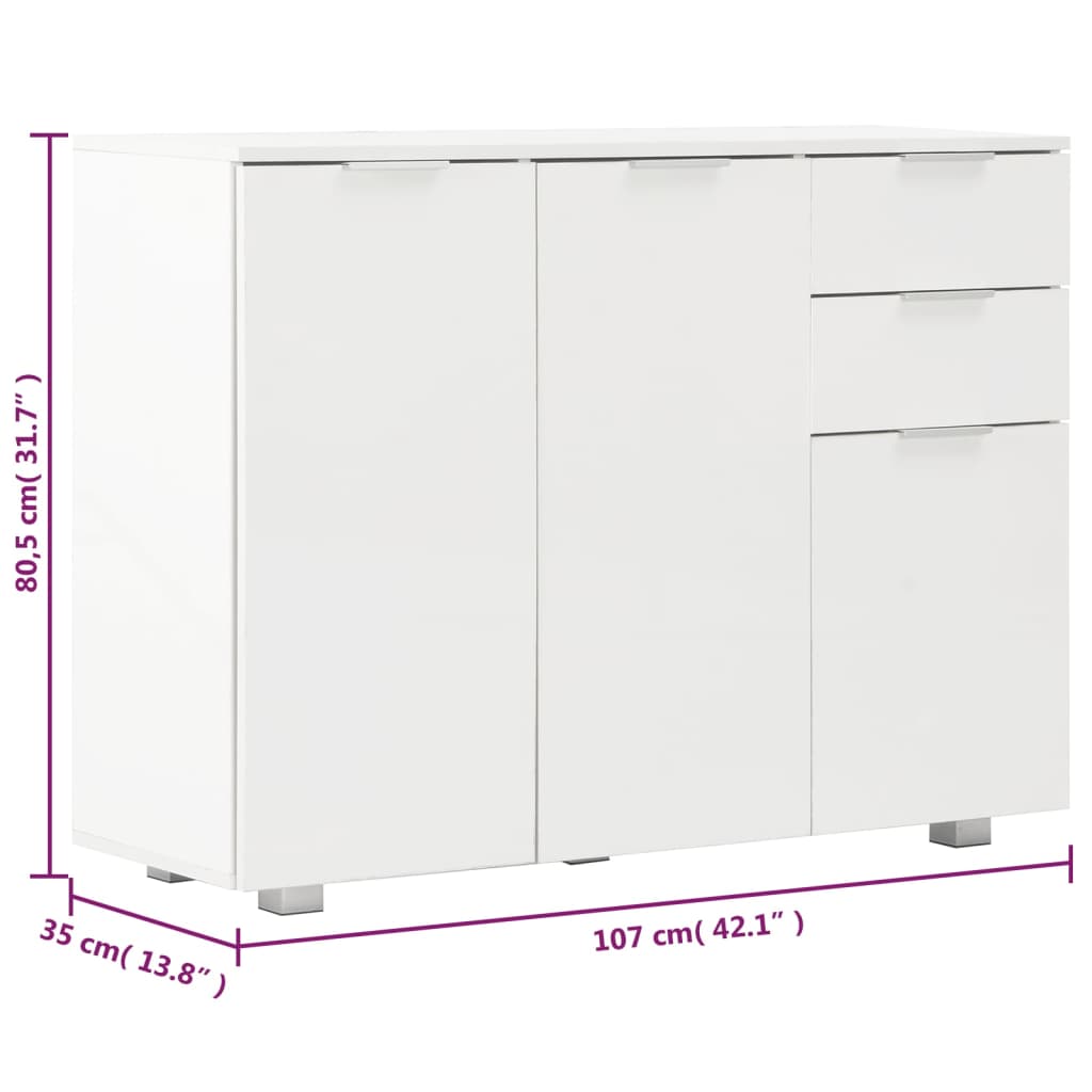 Credenza Bianco Lucido 107x35x80,5 cm - homemem39