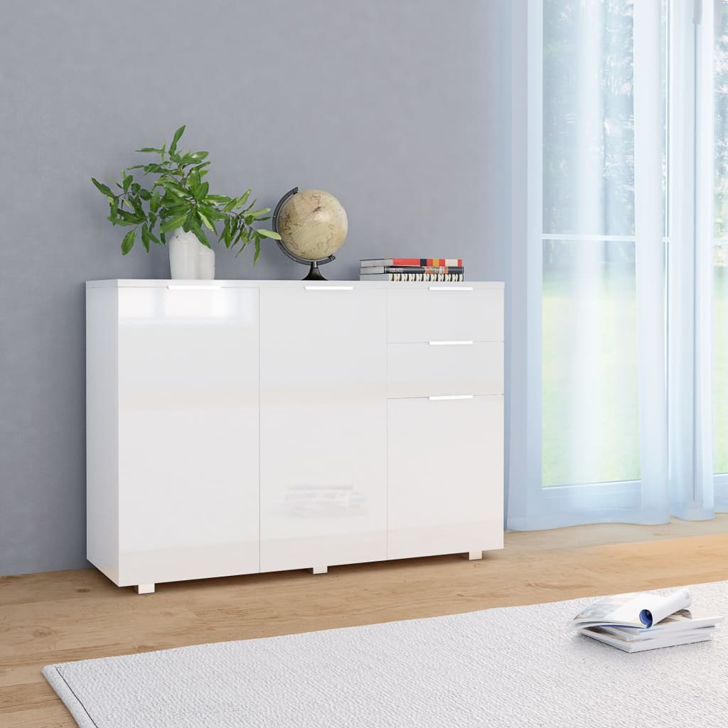 Credenza Bianco Lucido 107x35x80,5 cm - homemem39