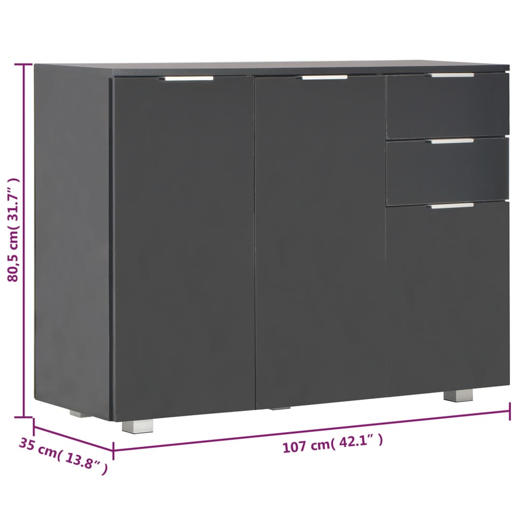 Credenza Nero Lucido 107x35x80,5 cm - homemem39