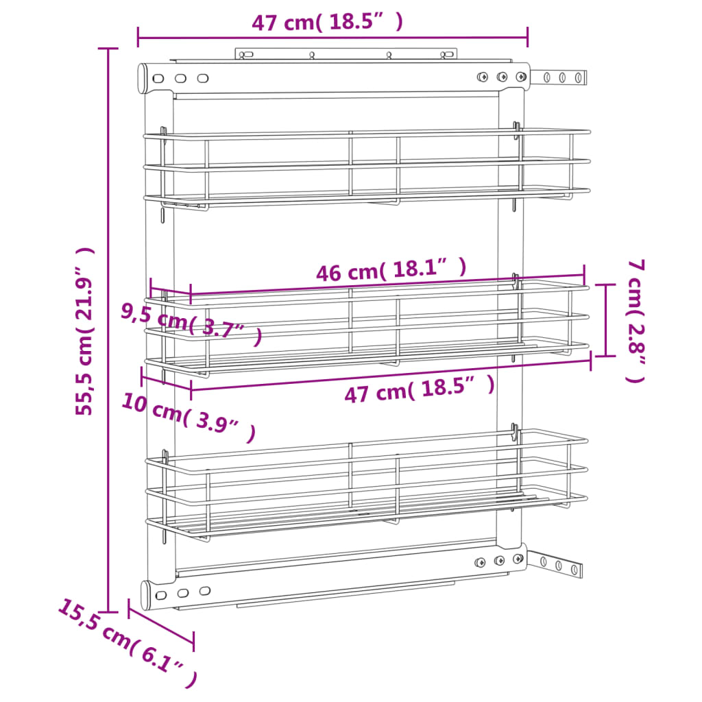 Cestino da Cucina in Rete a 3 Livelli Argento 47x15,5x55,5 cm - homemem39