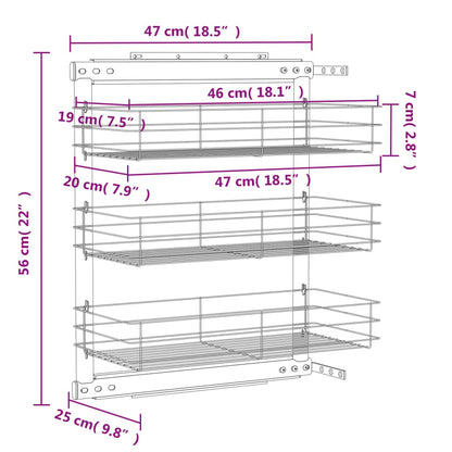 Cestino da Cucina in Rete a 3 Livelli Argento 47x25x56 cm - homemem39